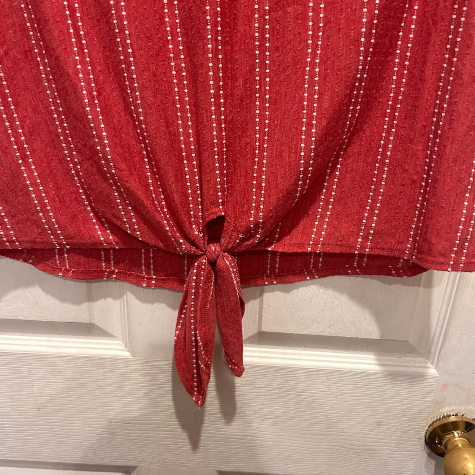 Anthro W5 Red White Striped Tie Front Cap Sleeve Top Women's Size L Made in USA - Image 3