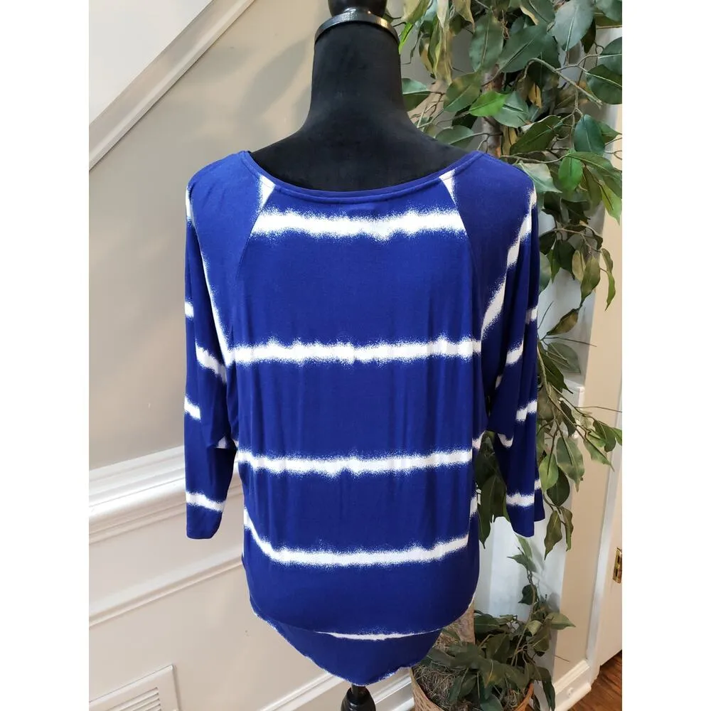 White House Black Market Top Women M Blue White Tie Dye 3 4 Sleeve Stretch - Image 6