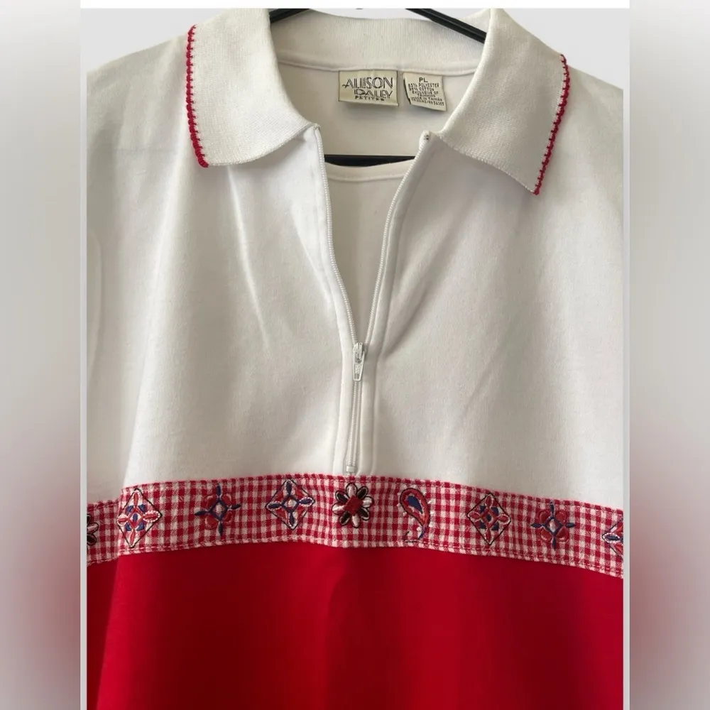Allison Daley Petite Women’s Red and White Polo Shirt 3/4 Zip Size Lg Petite NWT - Image 2