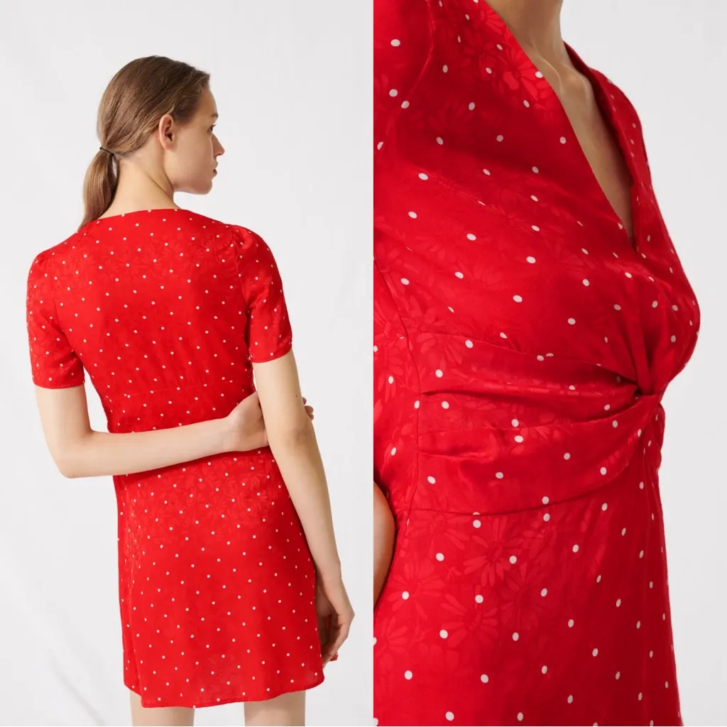 Maje • Ripia Twist-front Polka-dot Floral-jacquard Mini Dress red Rouge - Image 5