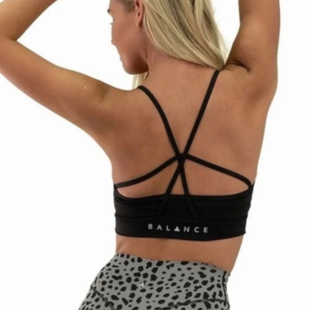 Balance Athletica Vitality Size M Lux Form Sports Bra Midnight Black Strappy New - Image 9