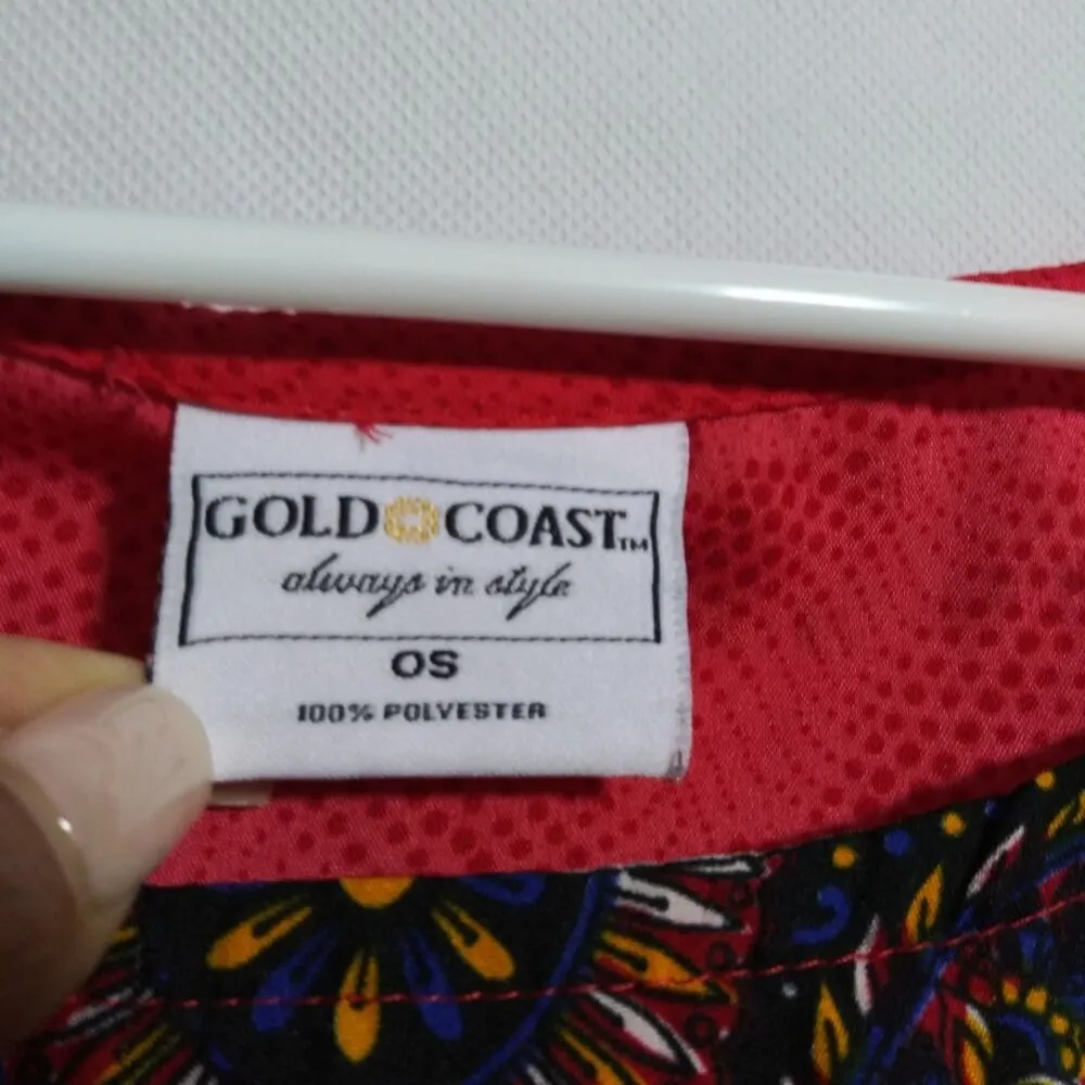 Gold Coast MuuMuu Vibrant Red Floral Kaftan Cover Up Size OS - Image 6