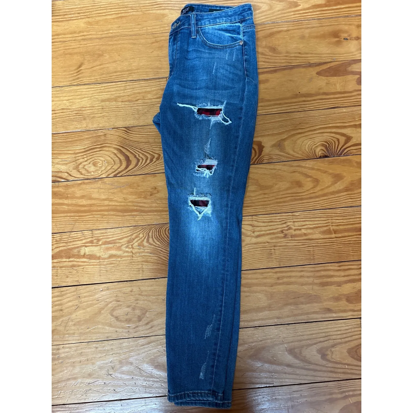 Judy Blue Jeans Women's Skinny Fit Distressed Buffalo Plaid Patch Size 13 31 - Image 2