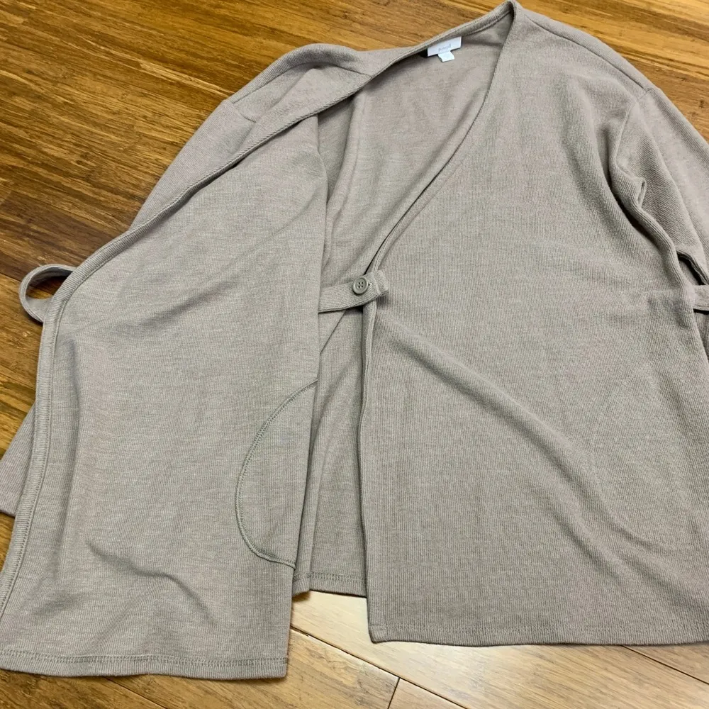 J.Jill Pure Jill Wrap Cardigan Womens Size XS Brown Knit Top Pockets Long Sleeve Tan - Image 3