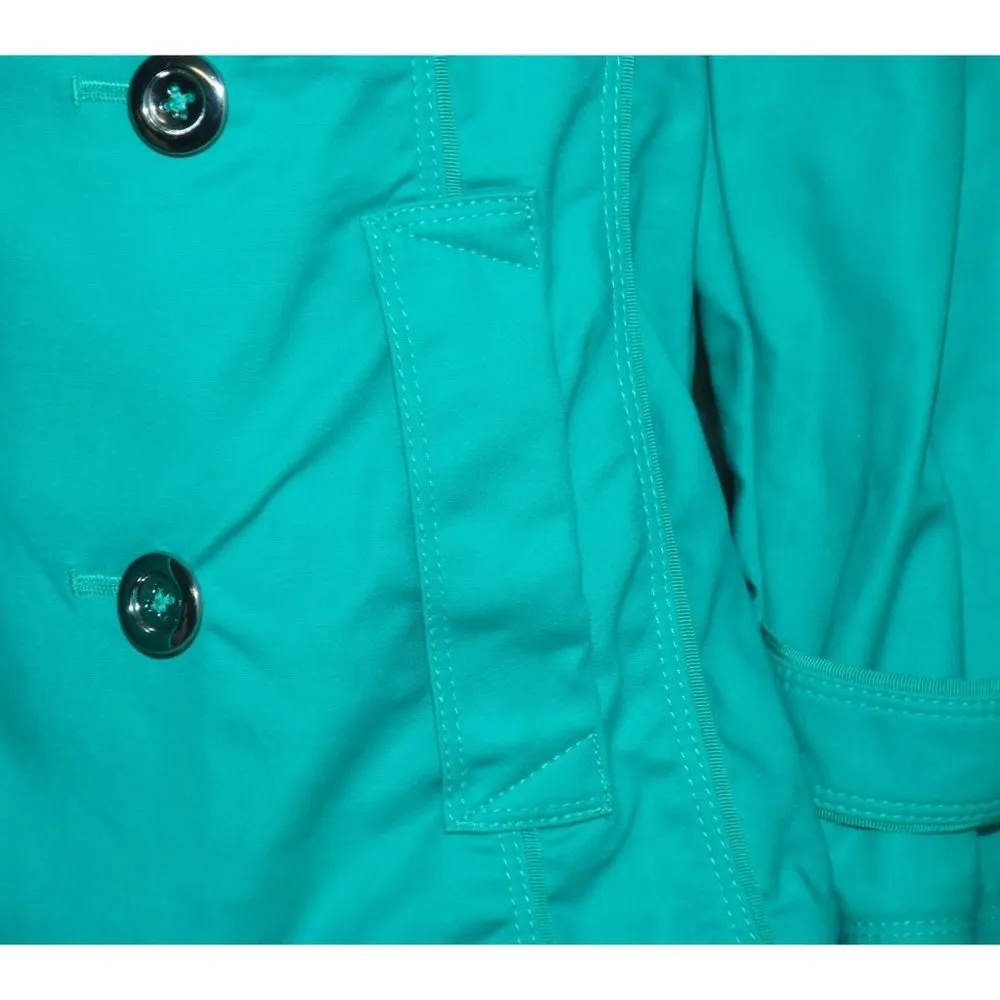 White House Black Market Green Pea Coat Jacket Size 0 3/4 Sleeve Pockets - Image 9