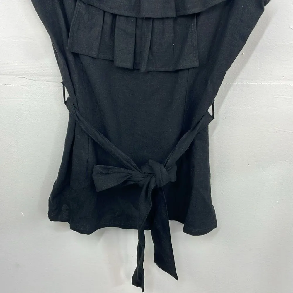 Katherine McConnell Black Sleeveless Fitted top 100% Linen size Medium Black - Image 3