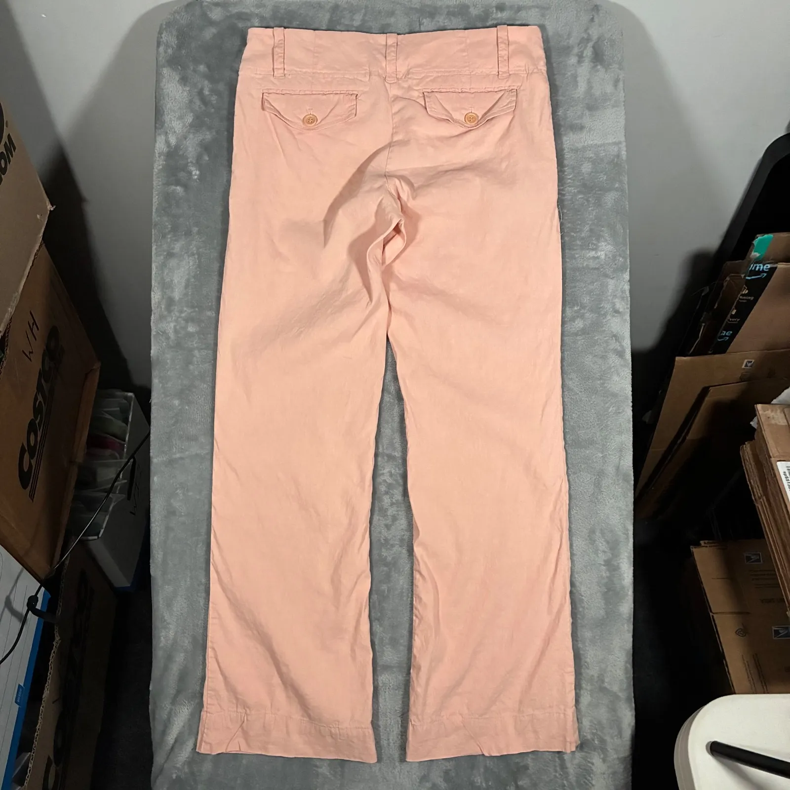 Theory Linen Blend Wide Leg Low Rise Trousers Pants Women's 6 Peach - Image 6