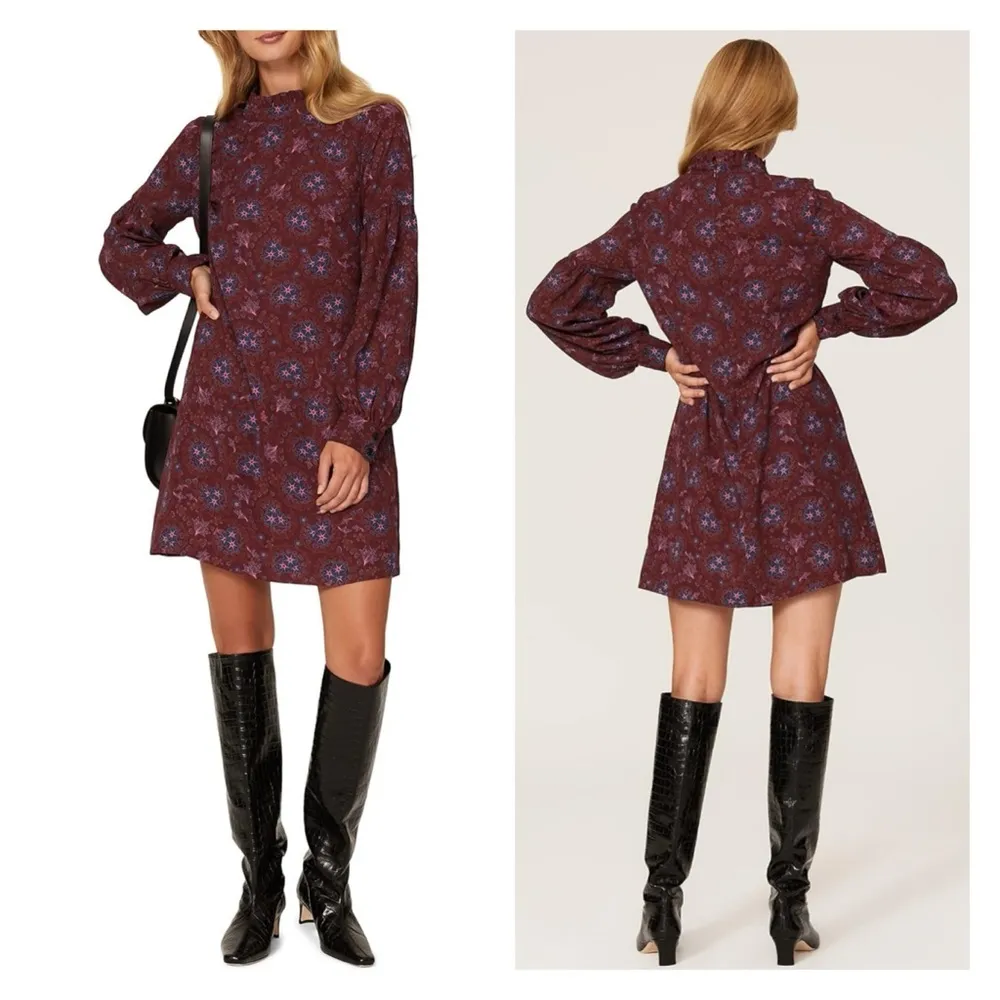 Derek Lam Mock Neck Shift Dress 40 Floral Crepe Maroon 6 - Image 2