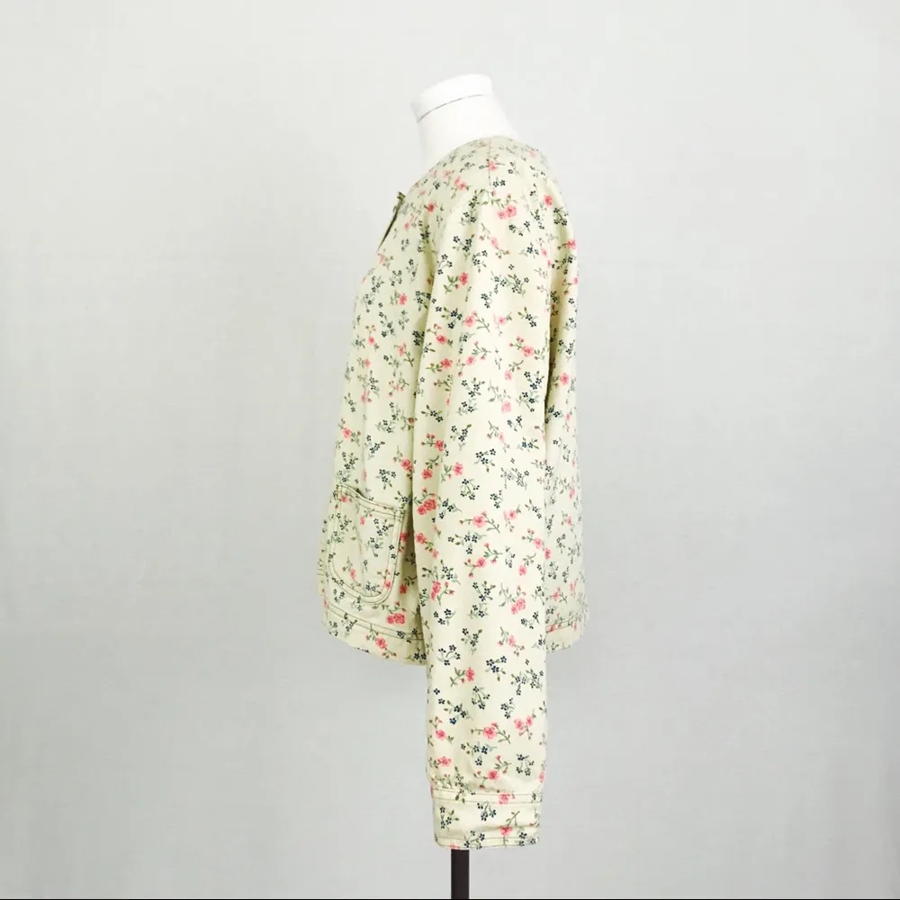 Vintage Collarless Floral Twill Jacket | Size M/L Yellow Size M - Image 5
