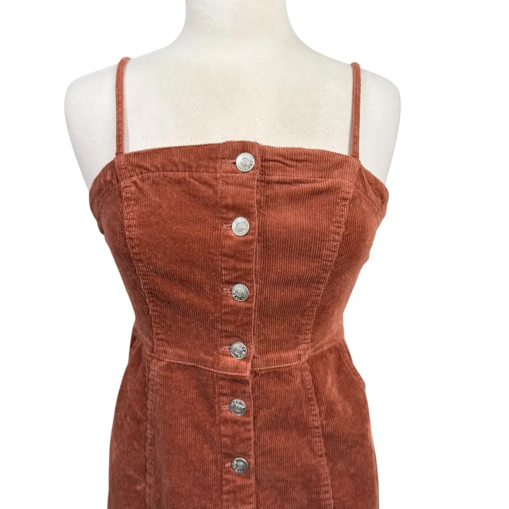 Love Tree Rust Corduroy Button Front Mini Dress Size L - Image 2