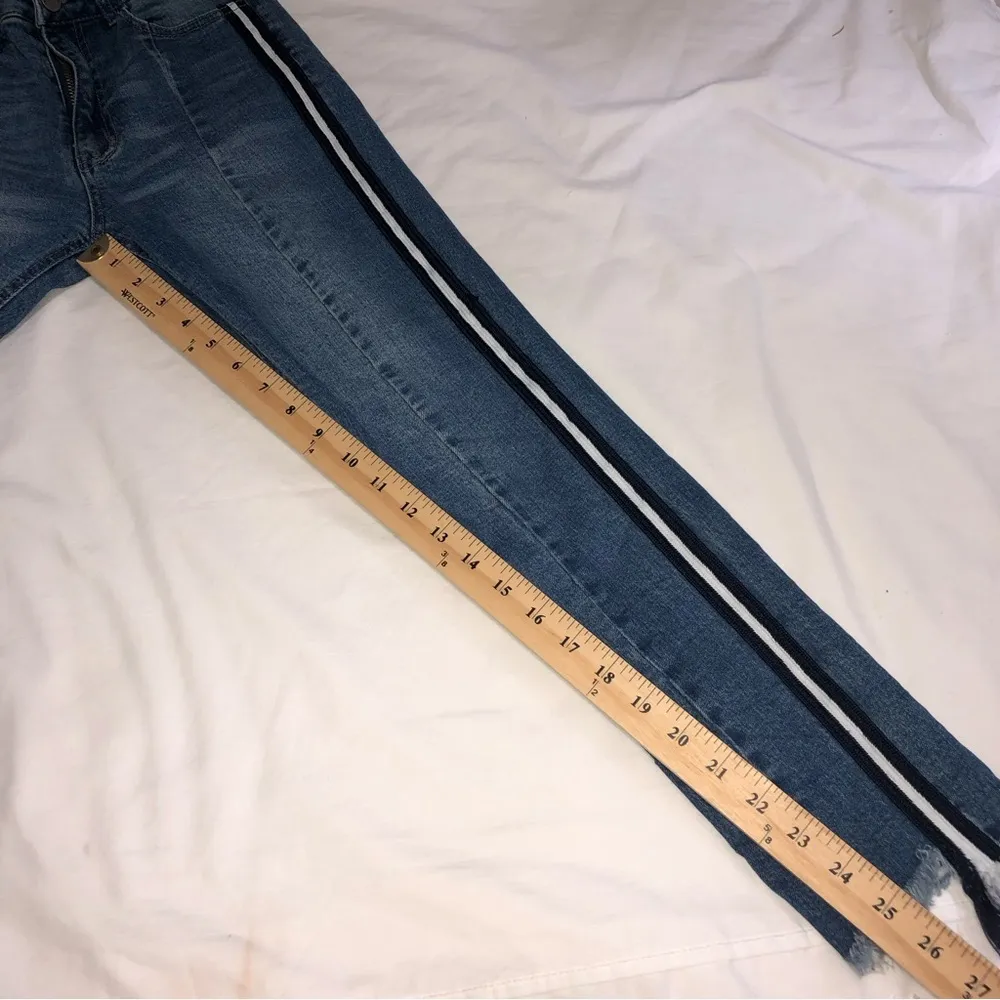 Black Label Size 5 28 Small Jeans Skinny Blue Raw Edge Stretch Racer Stripes - Image 6