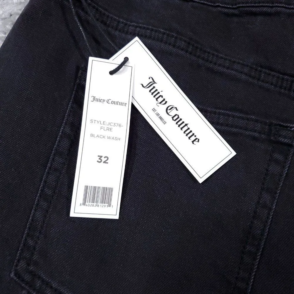 Juicy Couture Black Wash High Rise Malibu Stretch Flare Jeans Size 32 Retro Y2K - Image 5