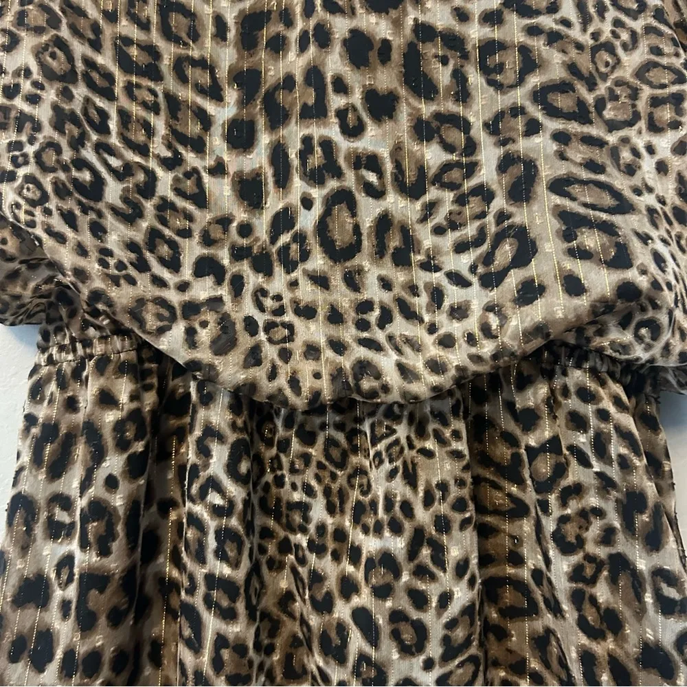 White House Black Market leopard animal print long sleeve blouson dress size 14 - Image 7