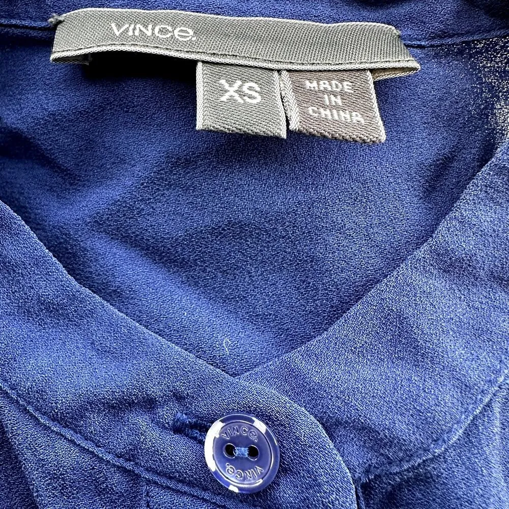 Vince Dolman Sleeve Shift Silk Dress Mock Neck Button Front Cobalt Blue XS - Image 2