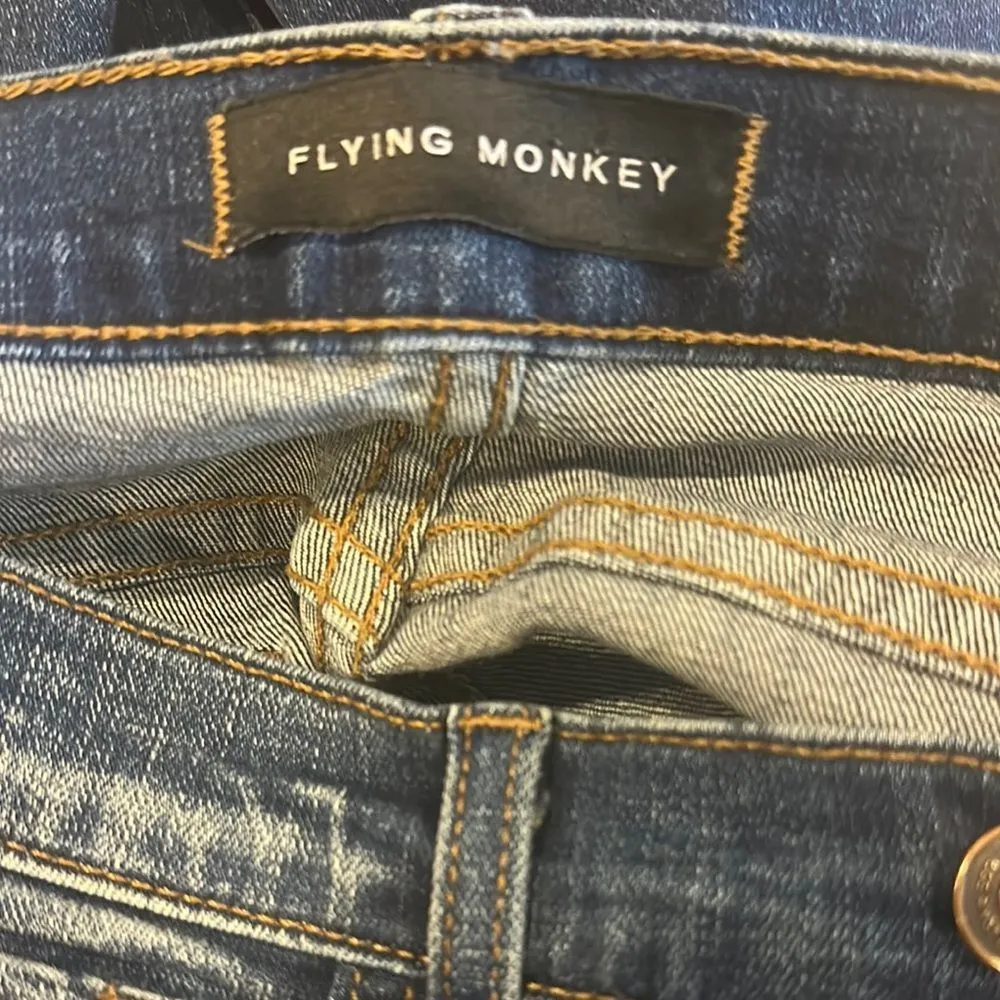 Flying Monkey Women’s Classic Blue Denim Jeans with Slit on Front - Size 27 - Image 3