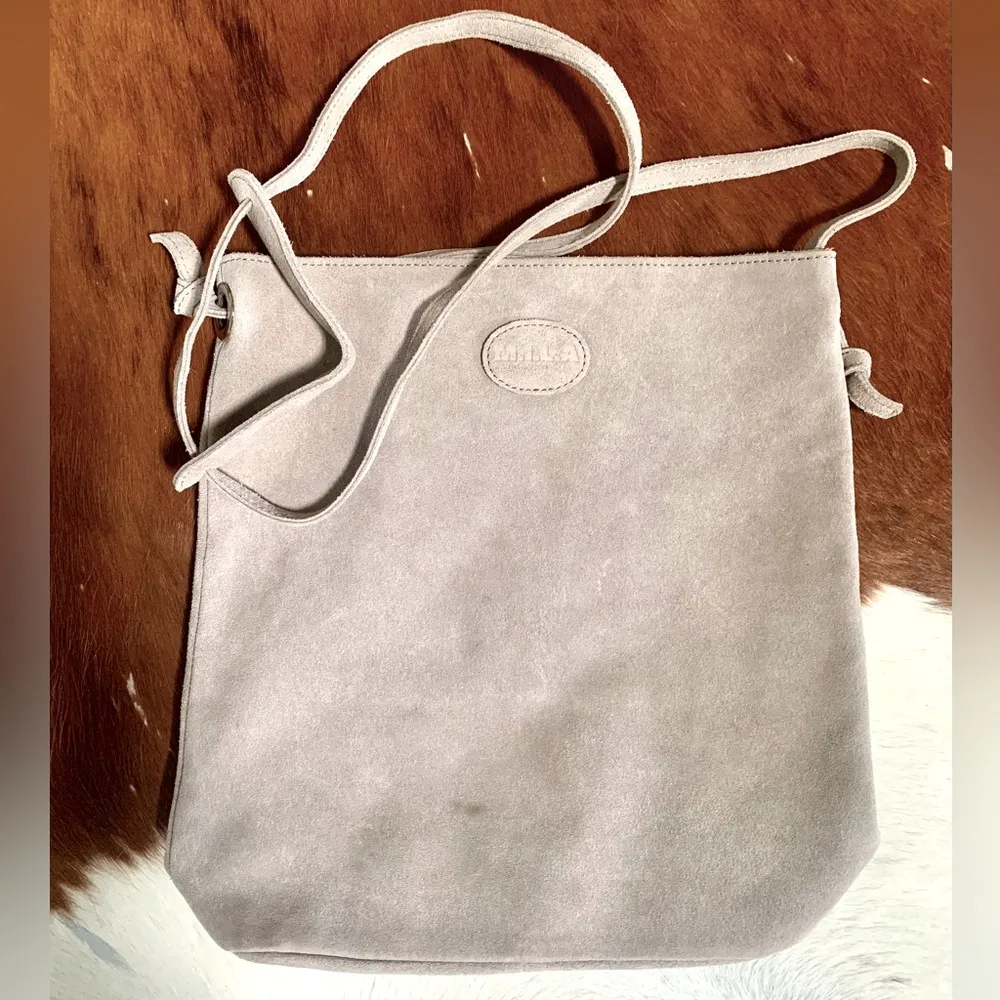 M.I.L.A Made In Los Angeles Jackie Light Gray Suede Leather Crossbody Bag - Image 5