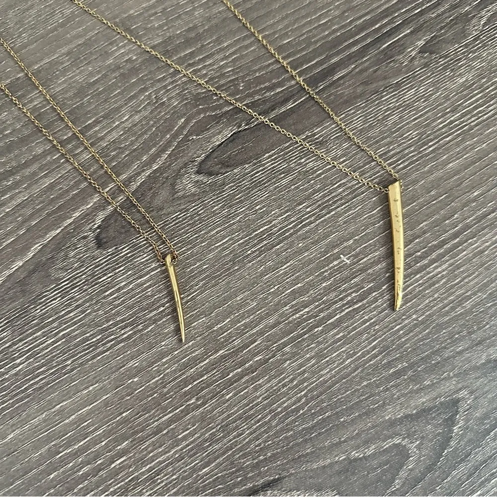 Gorjana Fancy Horn Charm Necklace Duo Layering Long Short Set 18K Gold Plated - Image 5