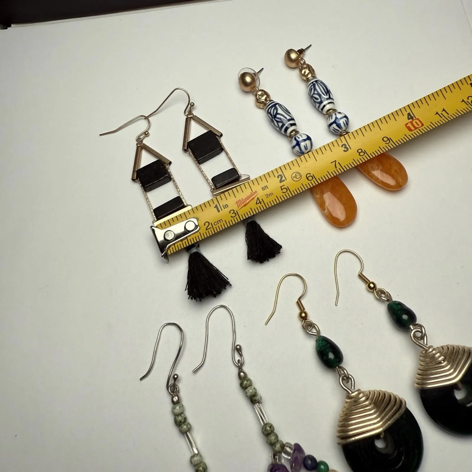 Dangle Drop Pierced Earrings Lot Of 4 Variety Beaded Some Plastic Glass Stone - Image 11