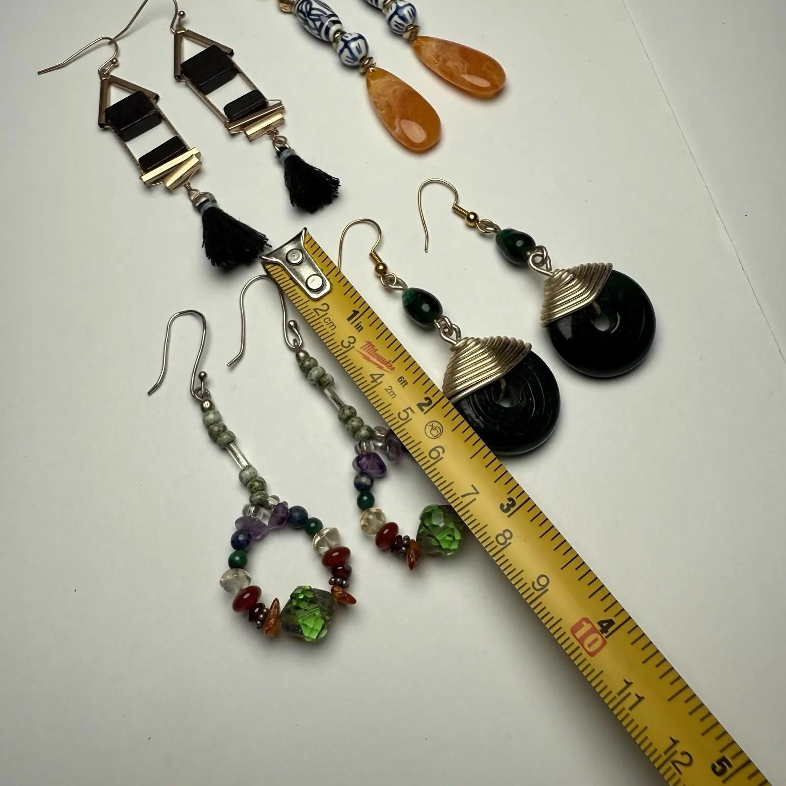 Dangle Drop Pierced Earrings Lot Of 4 Variety Beaded Some Plastic Glass Stone - Image 2