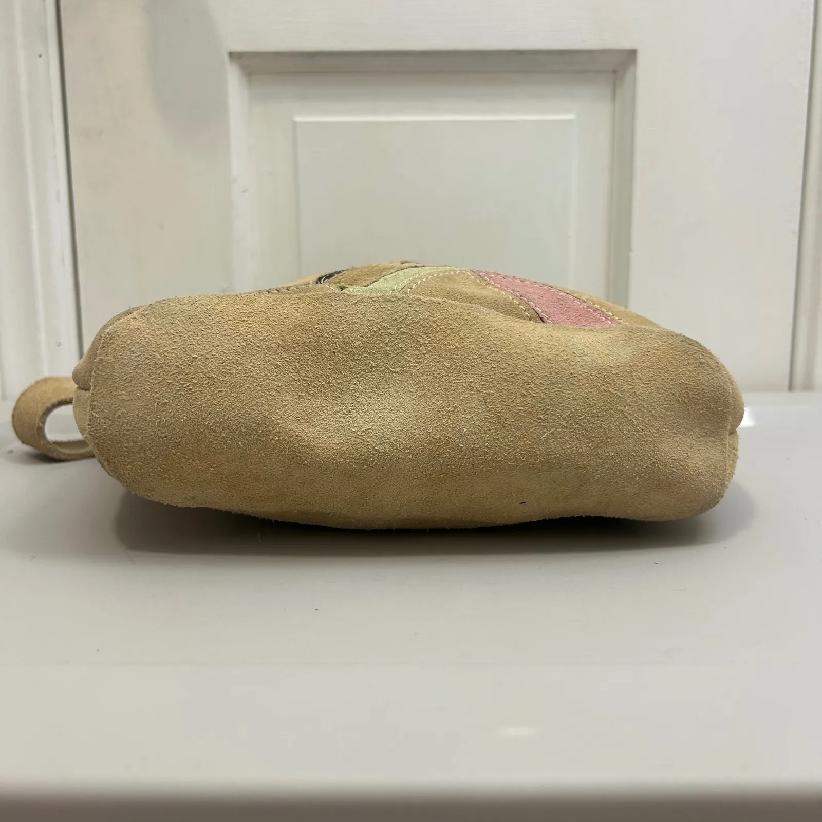 Y2K Suede Patchwork Flower Small Hobo Shoulder Bag Tan Cottagecore Boho READ - Image 6