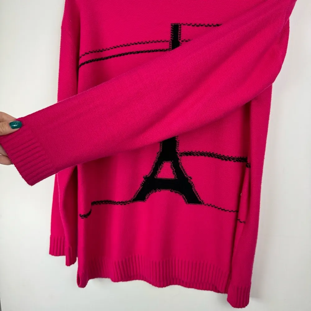 Karl Lagerfeld Bright Pink Paris Eiffel Tower Graphic Sweater Sz Small - Image 9