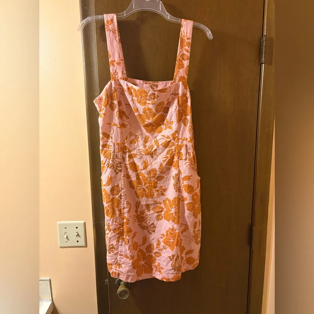 Farm Rio floral lobster print pink & orange linen blend mini dress - Image 4