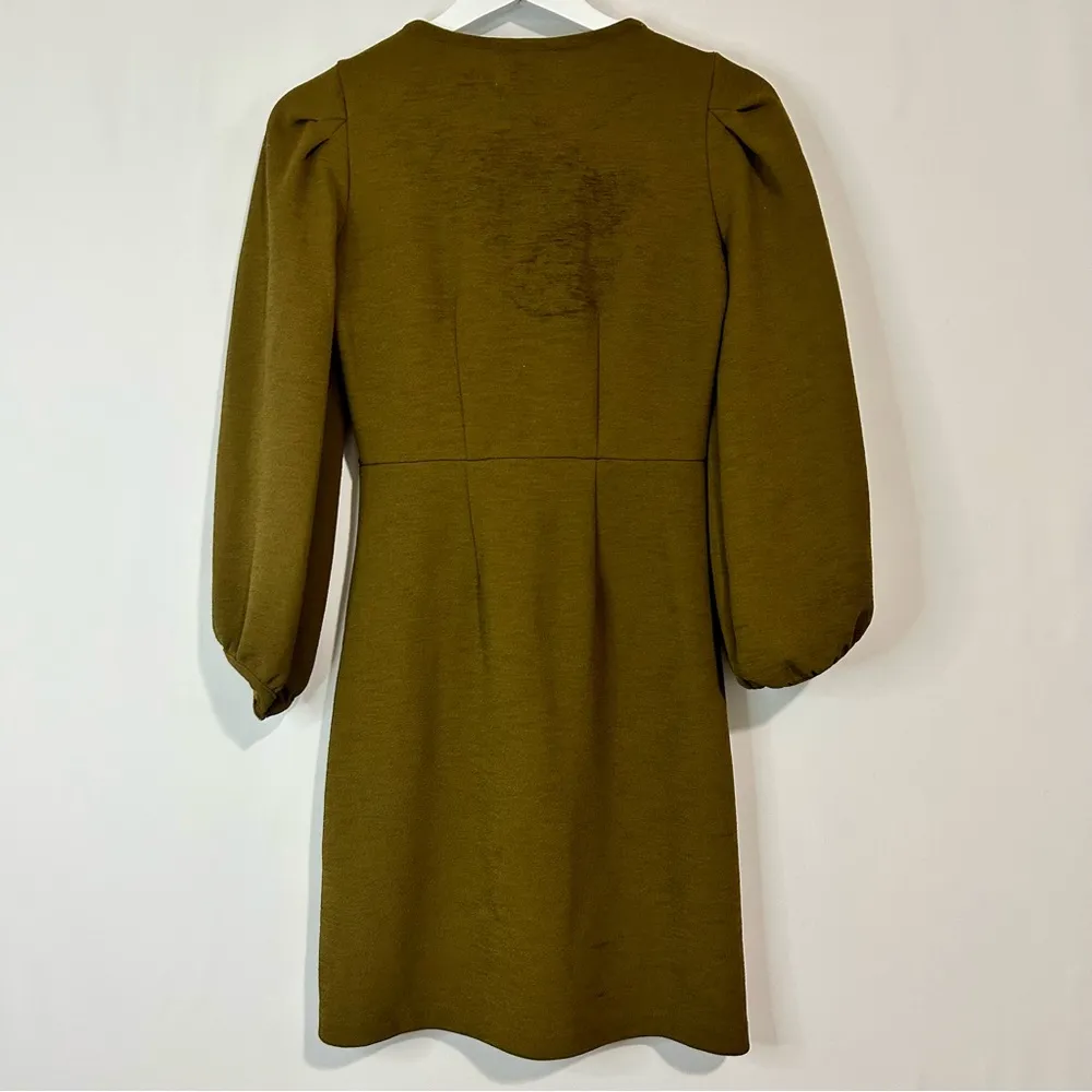 Texture & Thread Madewell Women’s Crepe Balloon Sleeve Dress Green XXS FLAW - Image 9