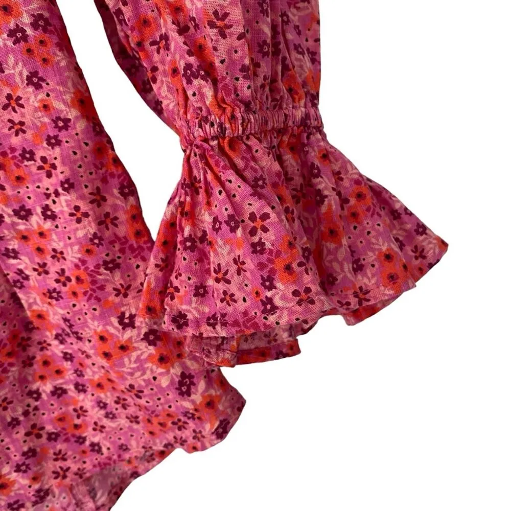 Free People I Found You Pink Floral Print Blouse size small NWTS Puff Sleeves - Image 5