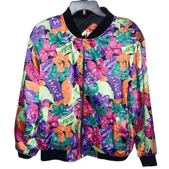 Vintage Stefano Worldwide colorful satin resort bomber jacket size M Size M - Image 17