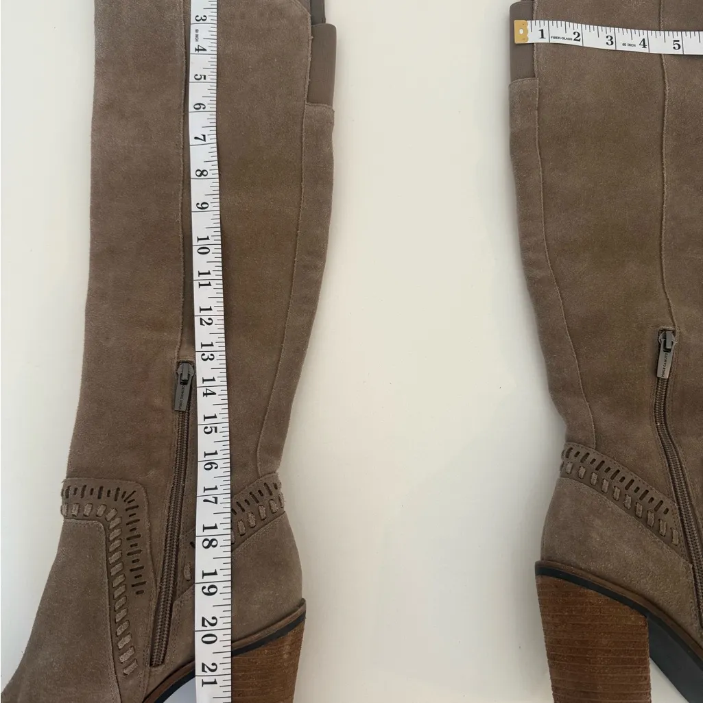 Vince Camuto Madalee Stylish gray/ Tan Suede Leather Knee-High Boots Sz 8 - Image 13
