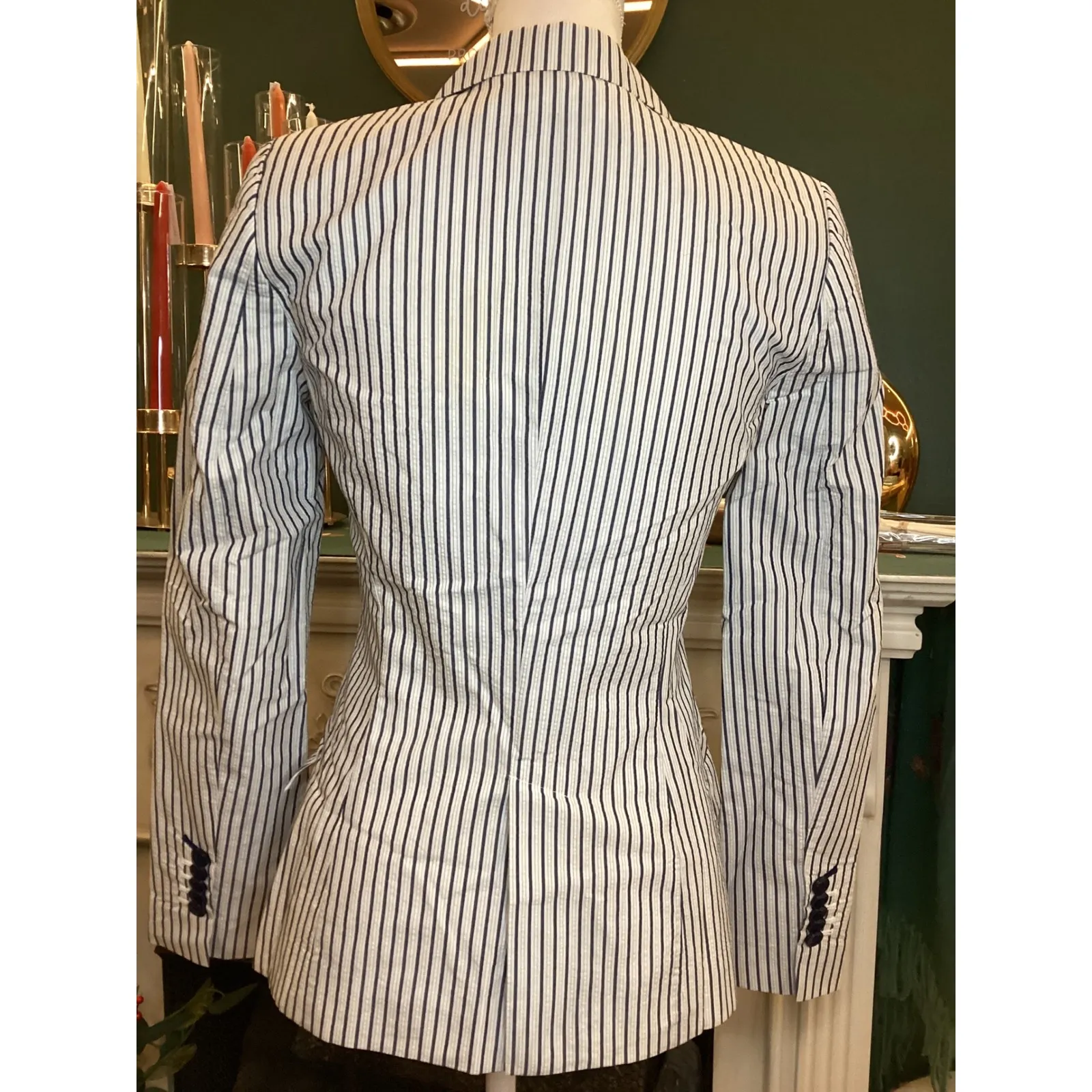 ZARA BASIC Women's Navy White Pinstripe Blazer Jacket Size XS - Image 2