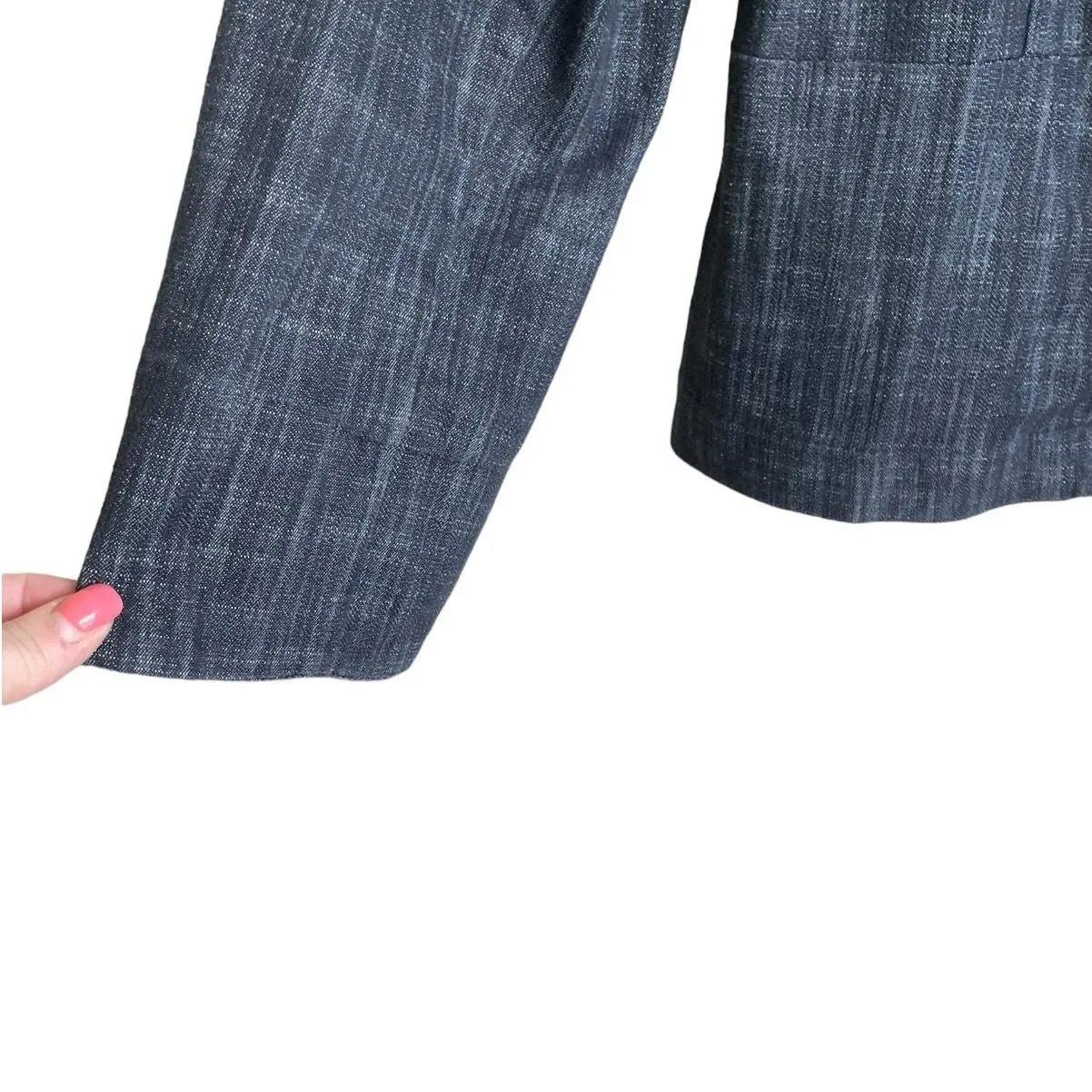 JM Collection Women Jacket 14 Blue Chambray Beaded Trim Zip Front Denim Artwear‎ - Image 6