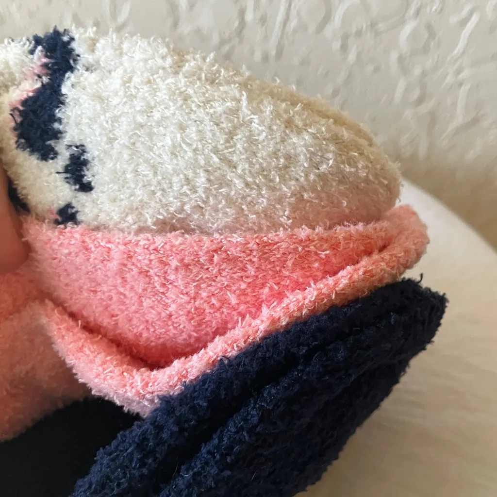 Kate Spade: Pink/Navy/Animal Print “Fuzzy” Home Socks- Crew - Image 8