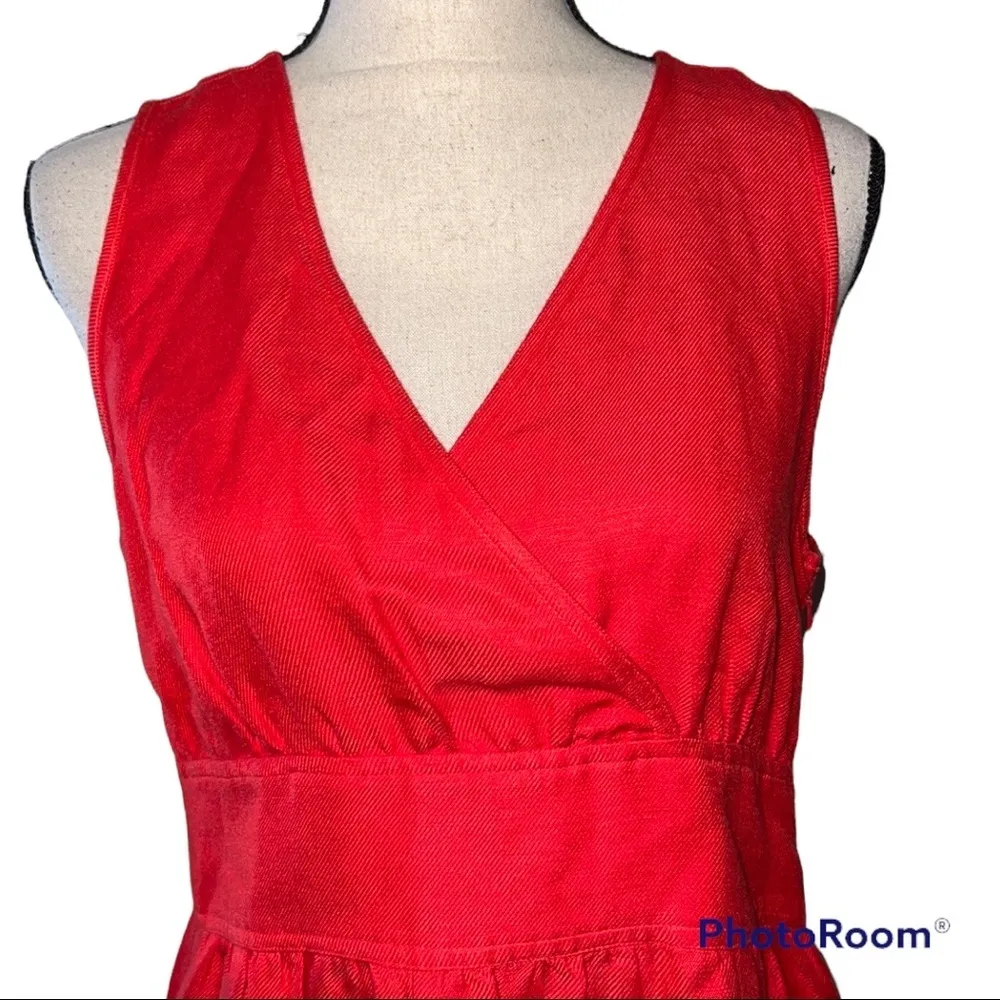 IZOD sz 8 sleeveless coral dress v-neck linen blend zip side embroidered floral - Image 2
