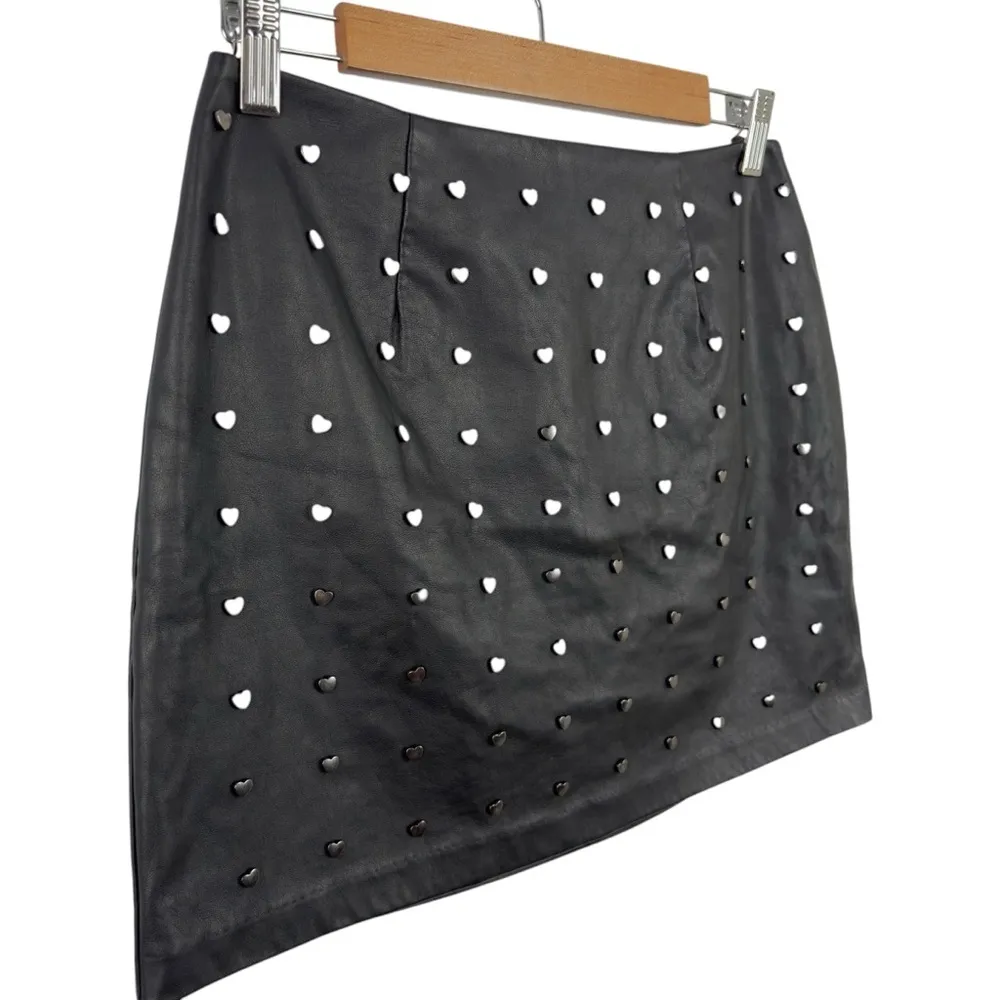 FOREVER 21 Black Faux Leather Embellished Mini A-Line Black Skirt Heart Studded - Image 4