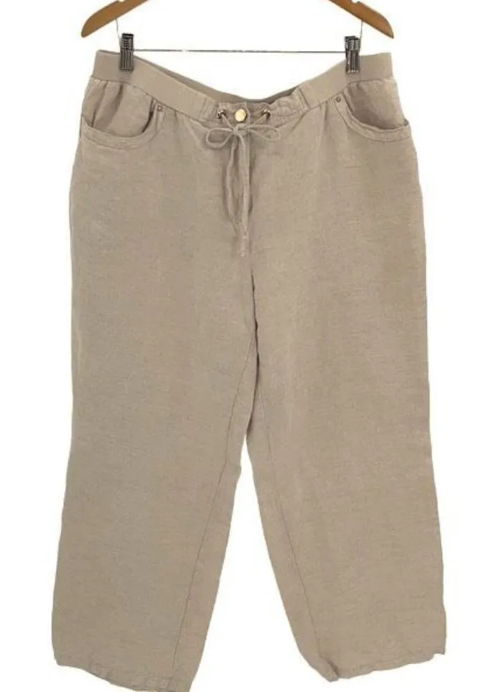 JM Collection Womens Drawstring Elastic Waist Trouser Ankle Pants Cream XL - Image 1