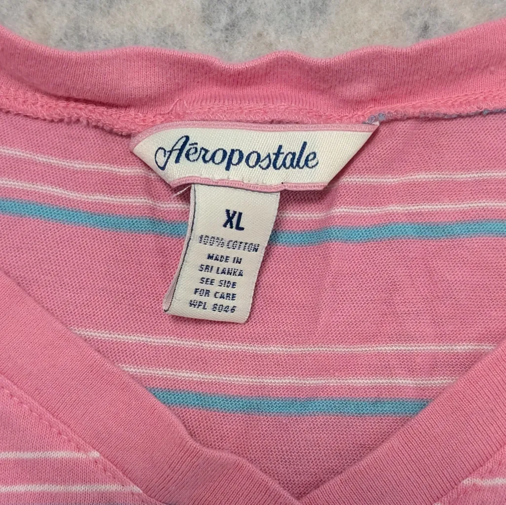 Vintage 2000s Aeropostale Pink Striped Long Sleeve Tee Y2K Mall Girl XL - Image 4