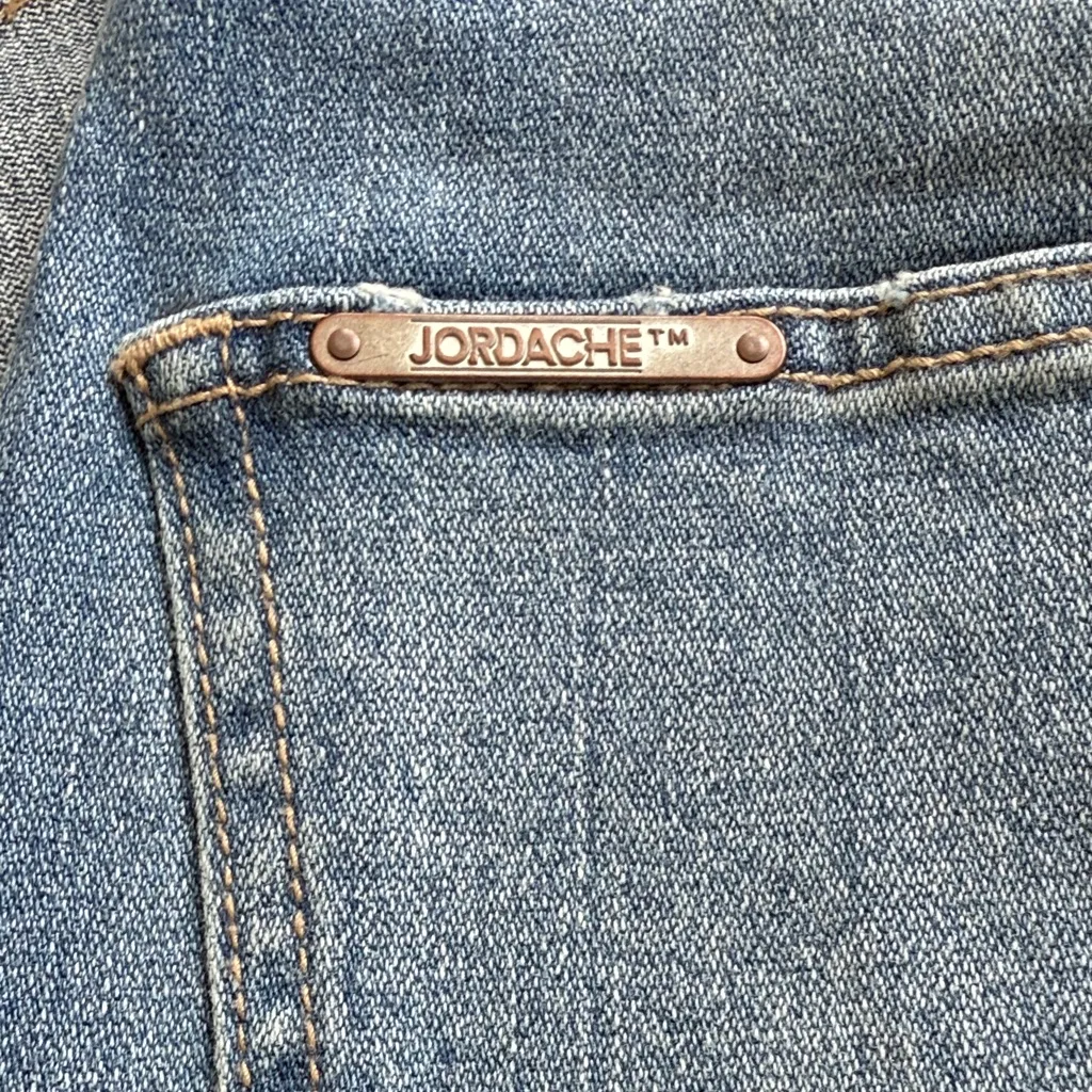 Jordache Vintage Denim Shorts Blue Distressed Cuffed Size 28 Western Boho Chic - Image 6