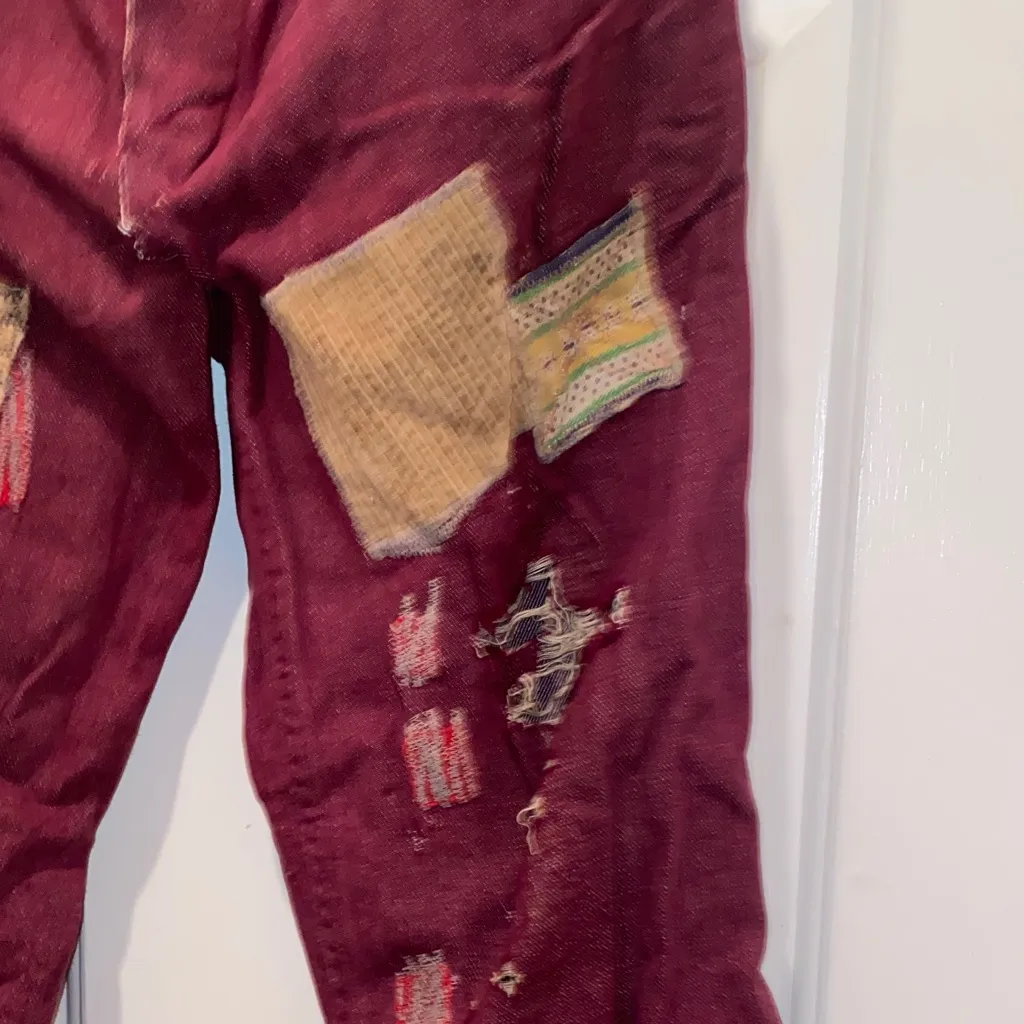 Women's70s Vintage Patchwork Flare Jeans Purple Size 24 - Image 5