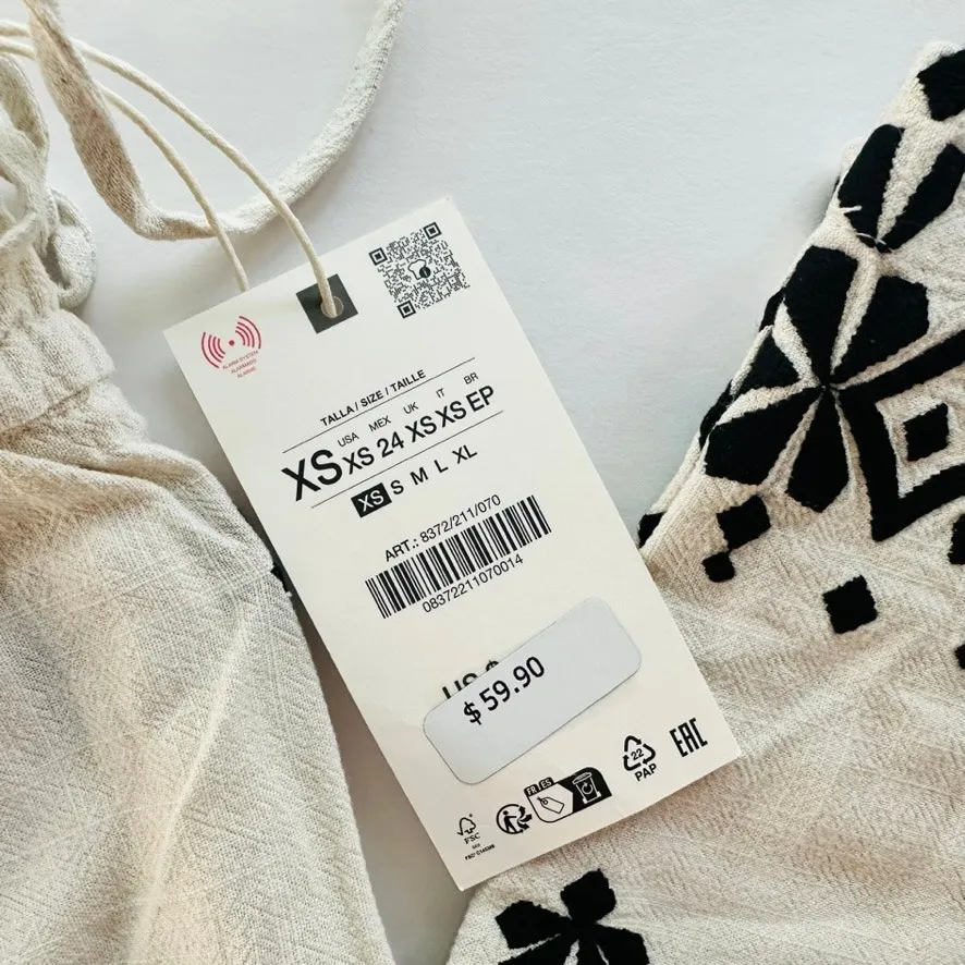 ZARA Embroidered Wide Leg Linen Blend Pant Cream Black NEW Size XS - Image 3