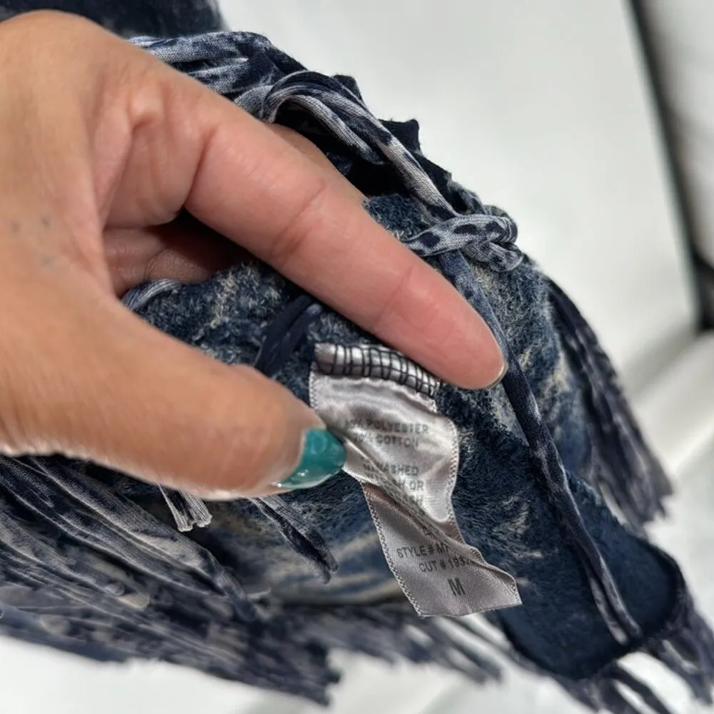 T Party blue tie dye cowl neck fringe hem longline festival burning man size M - Image 9