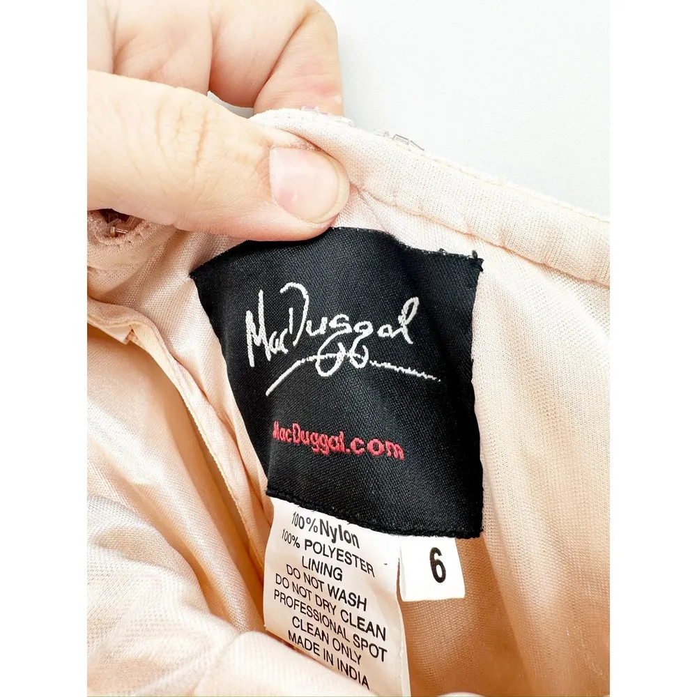 Mac Duggal 4982 Rose Gold Embellished One Sleeve Gown with Sequin Belt Size 6 - Image 5