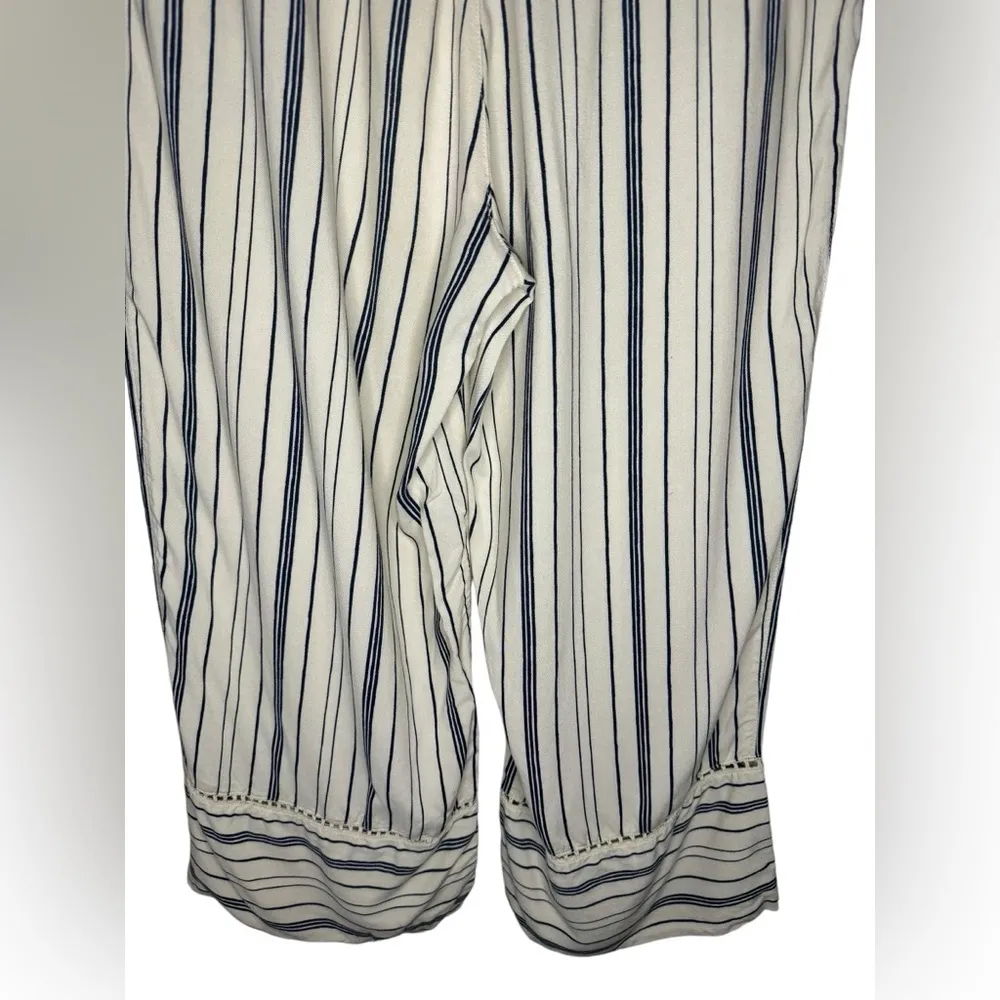 Soft Surroundings Wide Leg Cropped Tassel Tie Pants Size PS Ivory Navy Striped - Image 6