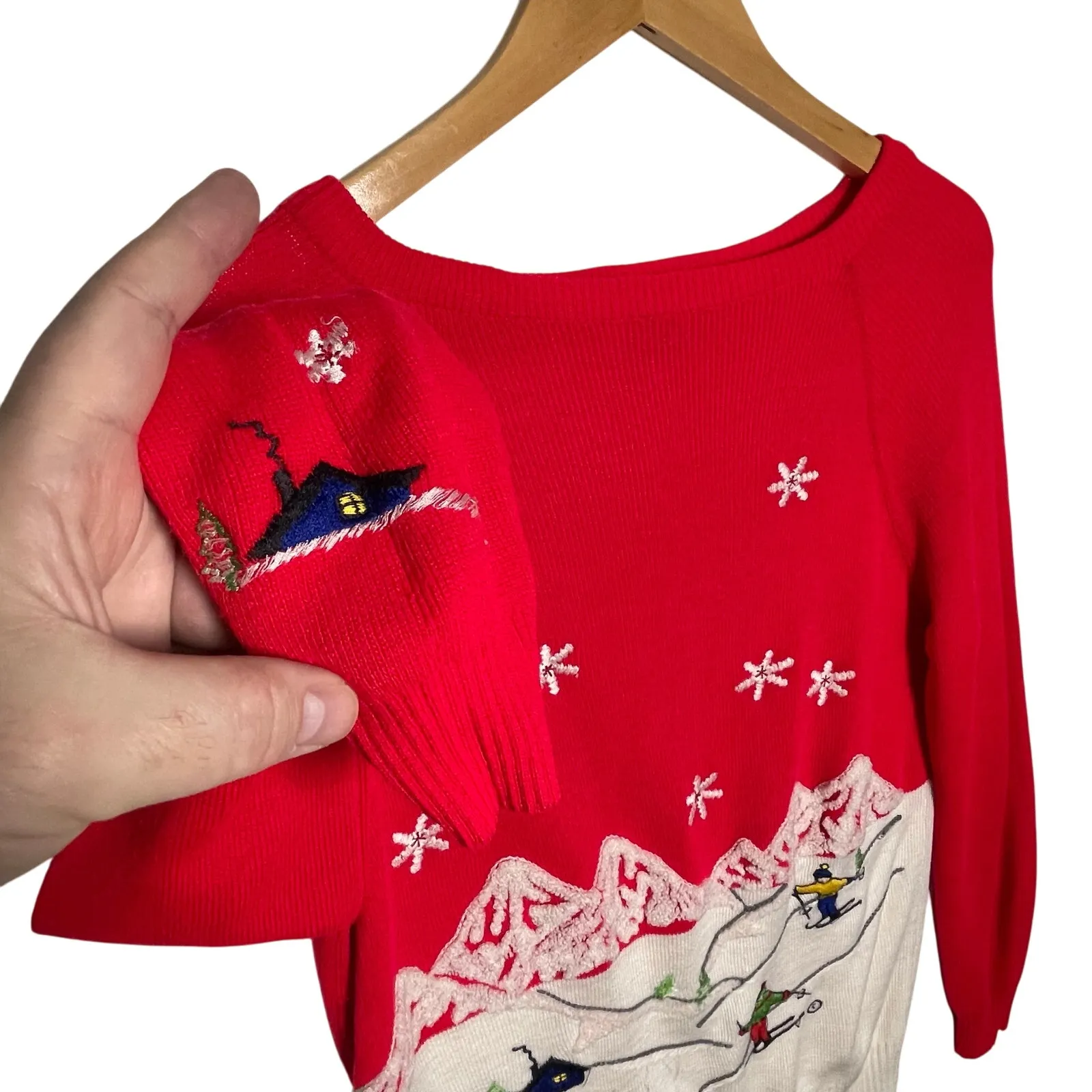 VINTAGE Cyn Les 1970s Colorblocked Ski Embroidered Long Sleeve Sweater - Image 2