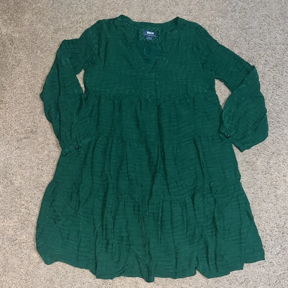 Anthropologie Maeve Amber Tiered Long Sleeve Tunic Babydoll‎ Mini Dress Green XS - Image 4