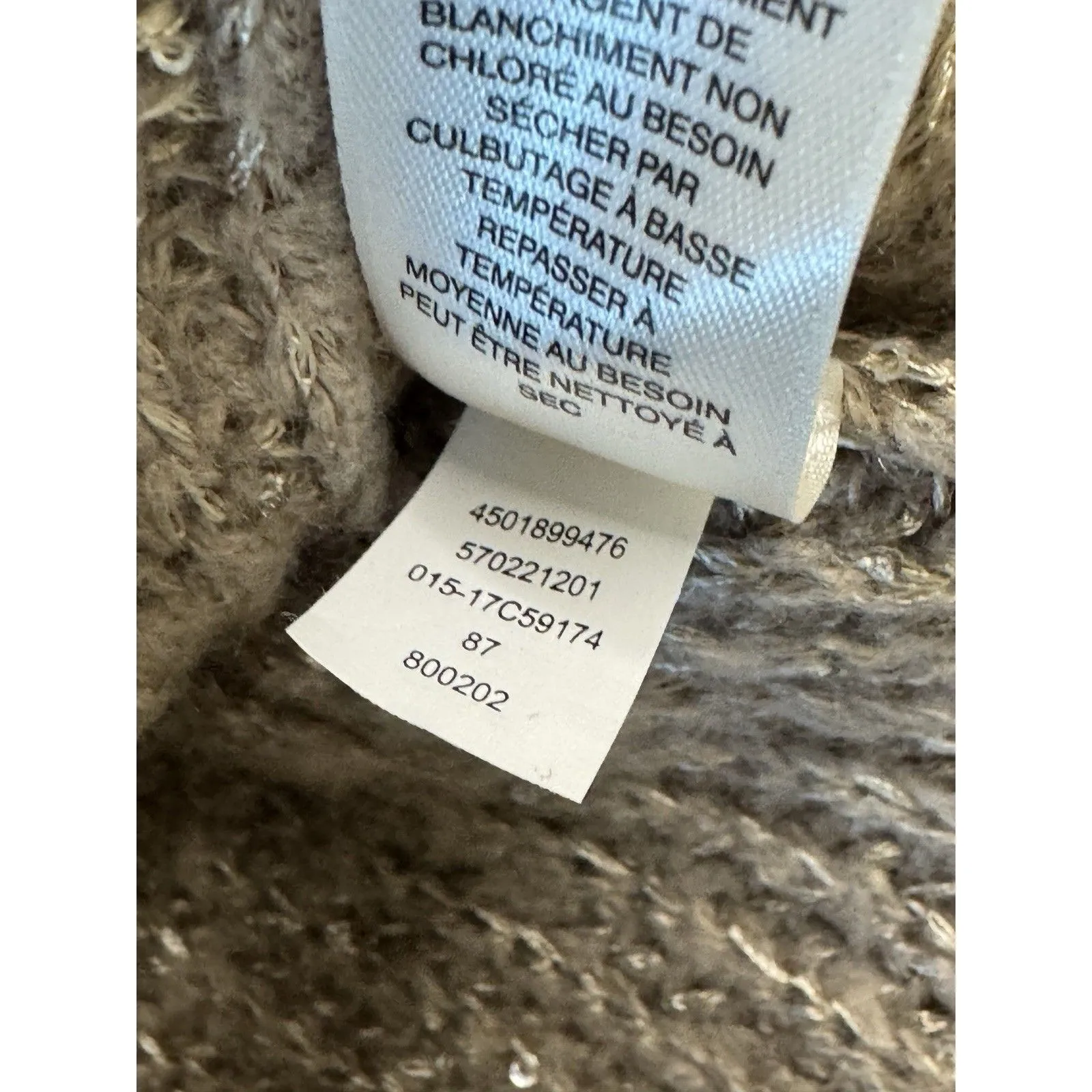 Chico’s Tonal Shine Sweater Size 1 Medium Taupe Tan Metallic Sequins Pullover - Image 9