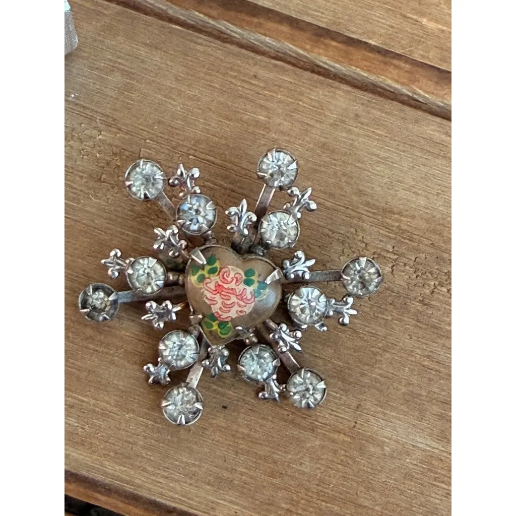 Vintage Snowflake Rhinestone Brooch With Hand - Image 2