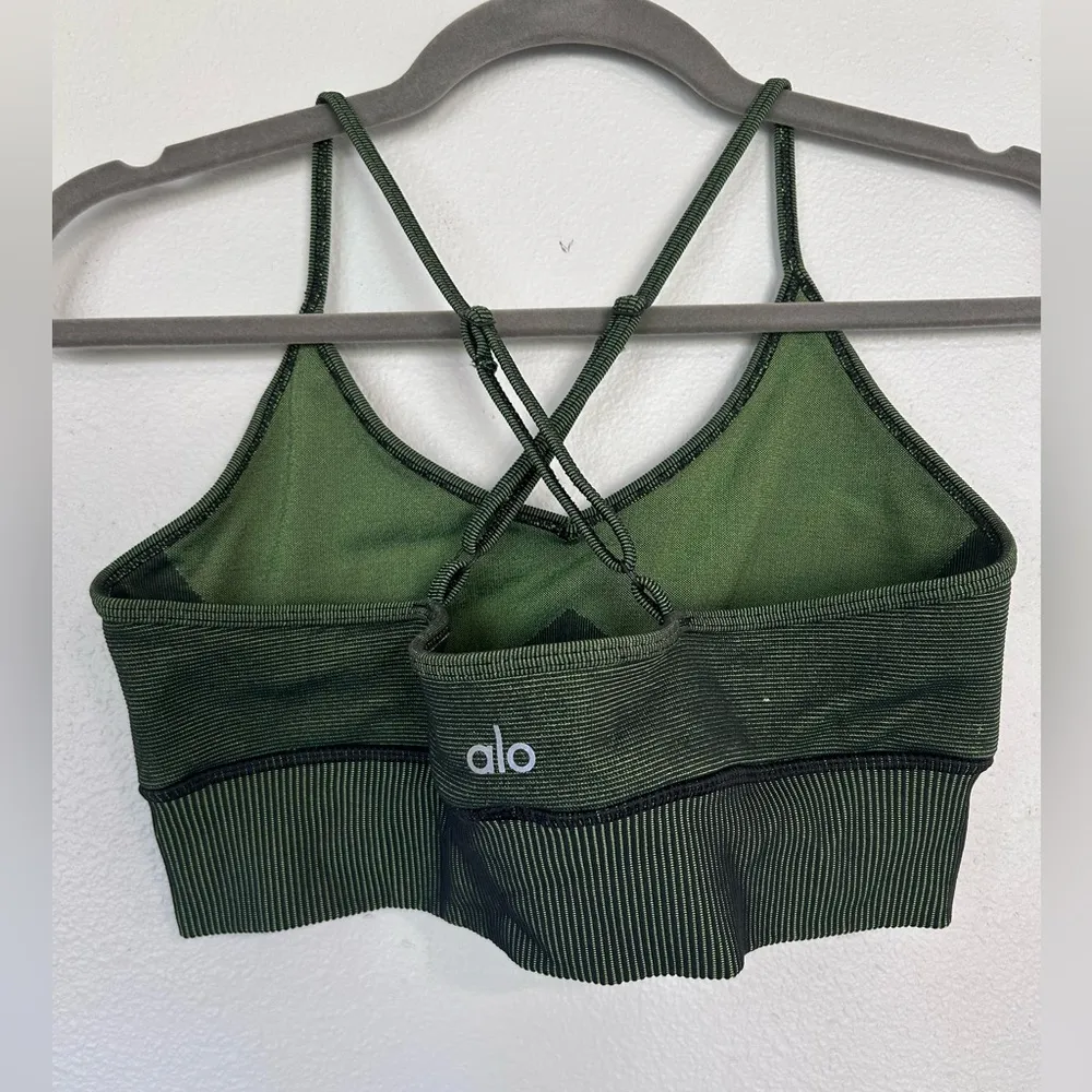 Alo Yoga Seamless Illusion Bra Tank Green/Black - Image 3