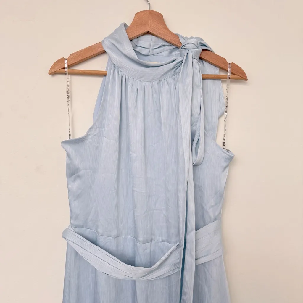 Sachin & Babi Kayla Tie Neck Maxi Crinkle Dress, Ice Blue - Image 5