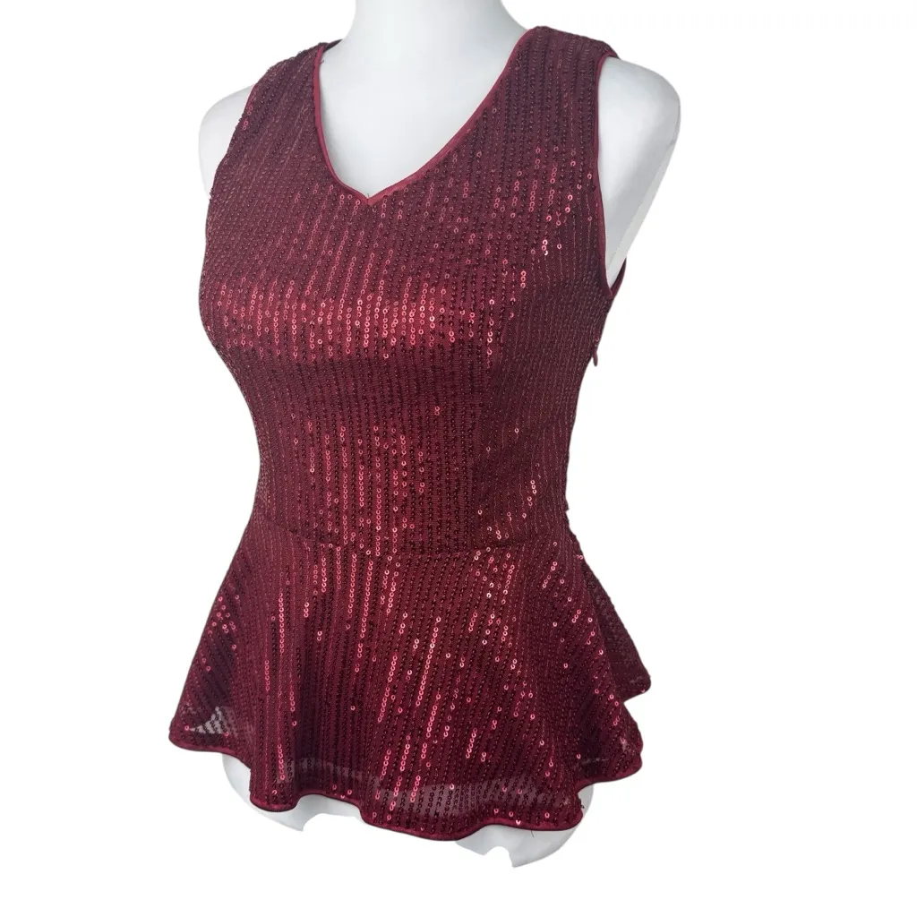 Grace Karin Red Sequin Peplum Sleeveless Blouse Top Size Small Holiday Party - Image 5